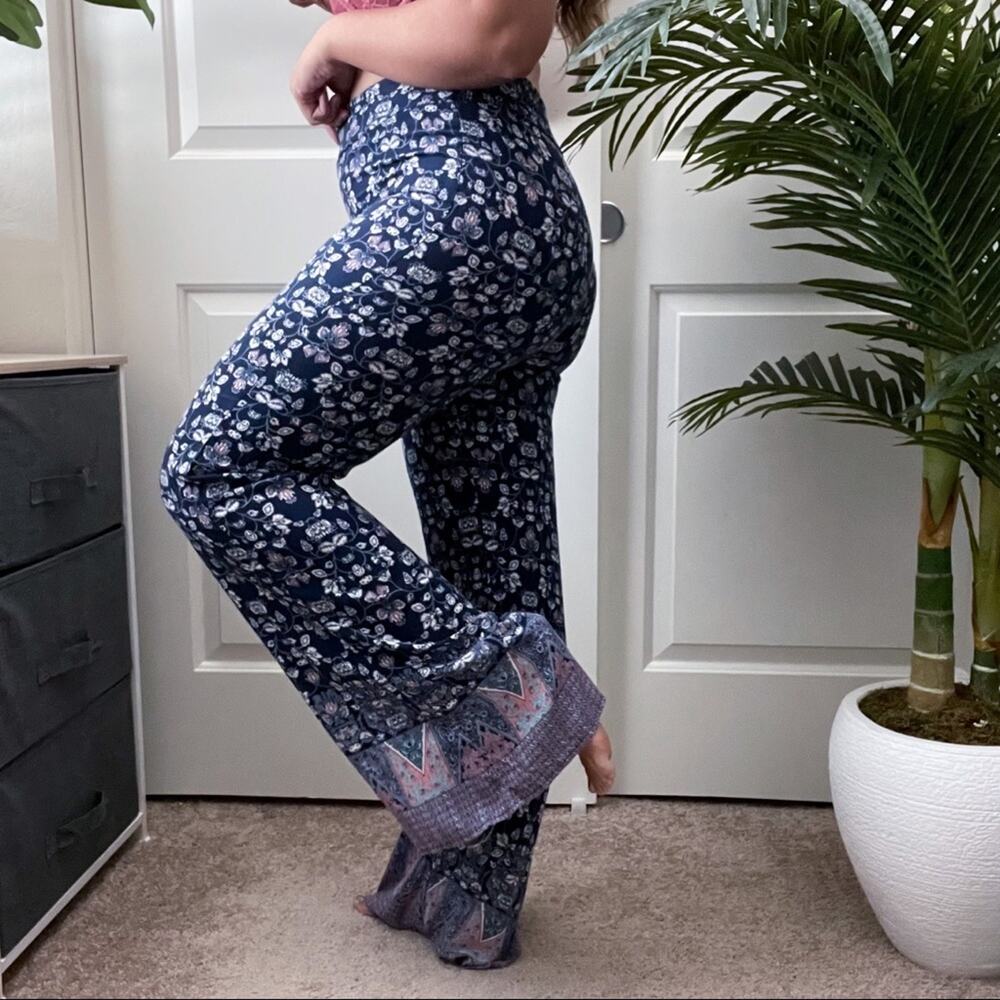 Karen Brooks Navy Boho Floral Wide Leg Pants 2